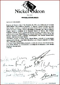 ACTA ENTREGA DE PREMIOS NICKEL ODEON A&Ntilde;O 1999