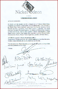 ACTA ENTREGA DE PREMIOS NICKEL ODEON A&Ntilde;O 2003